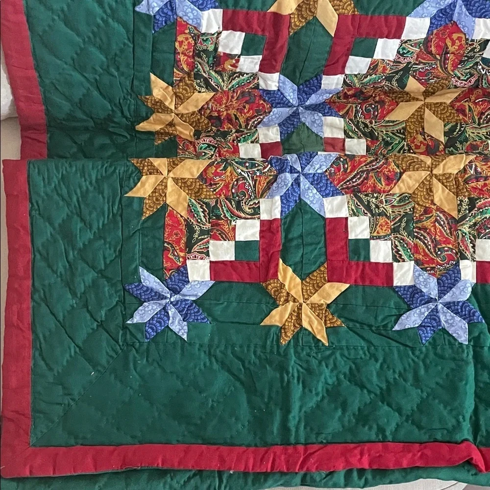 Quilted Blanket String Star Red and Green Polyester Fiber Blanket